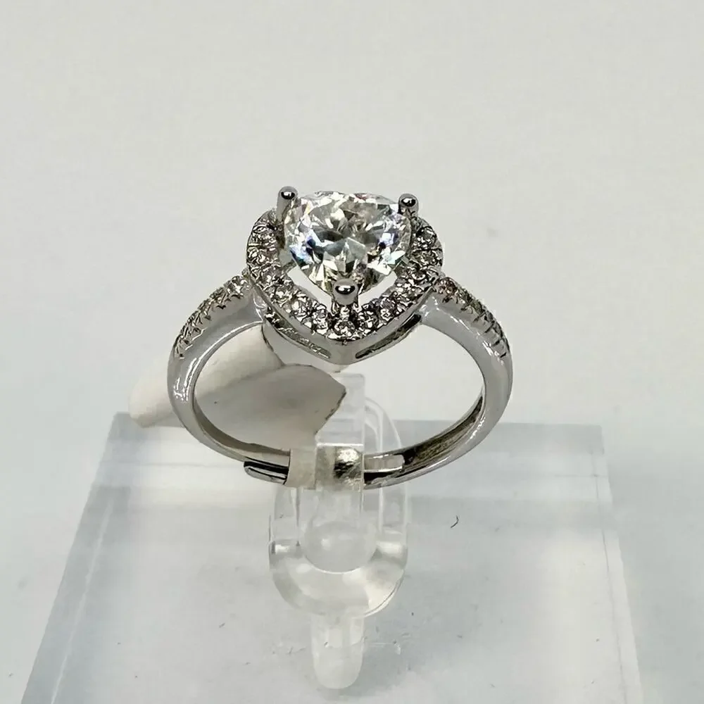 Heart Cut Halo Moissanite Diamond Engagement Ring 1.2 Ct Adjustable Ring.